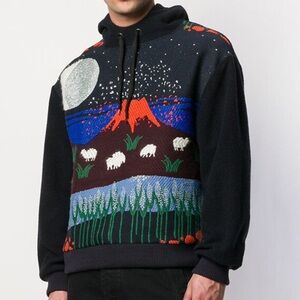 HENRIK VIBSKOV Volcano hoodie sweater wool blend Black and Blue Graphic small